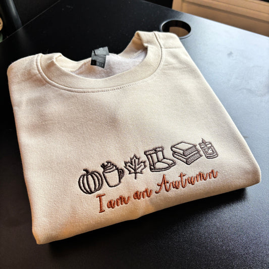 READY TO SHIP LARGE BEIGE IāM AN AUTUMN EMBROIDERED SWEATSHIRT
