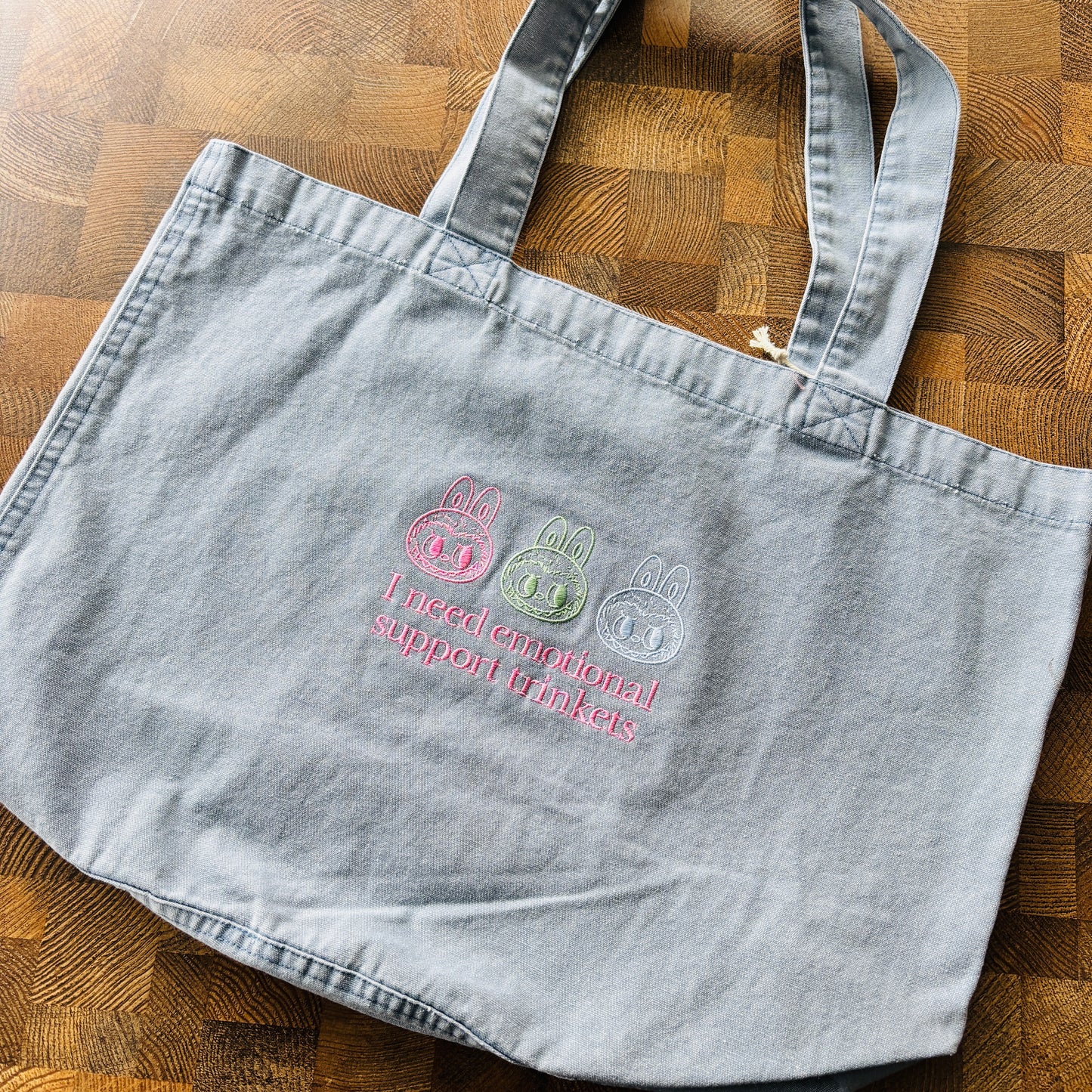 EMOTIONAL SUPPORT TRINKETS EMBROIDERED TOTE BAG