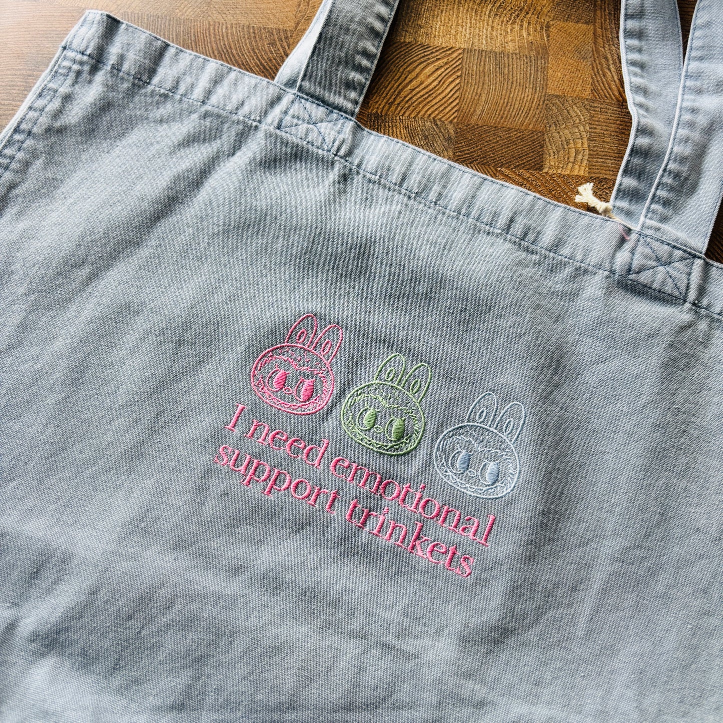 EMOTIONAL SUPPORT TRINKETS EMBROIDERED TOTE BAG