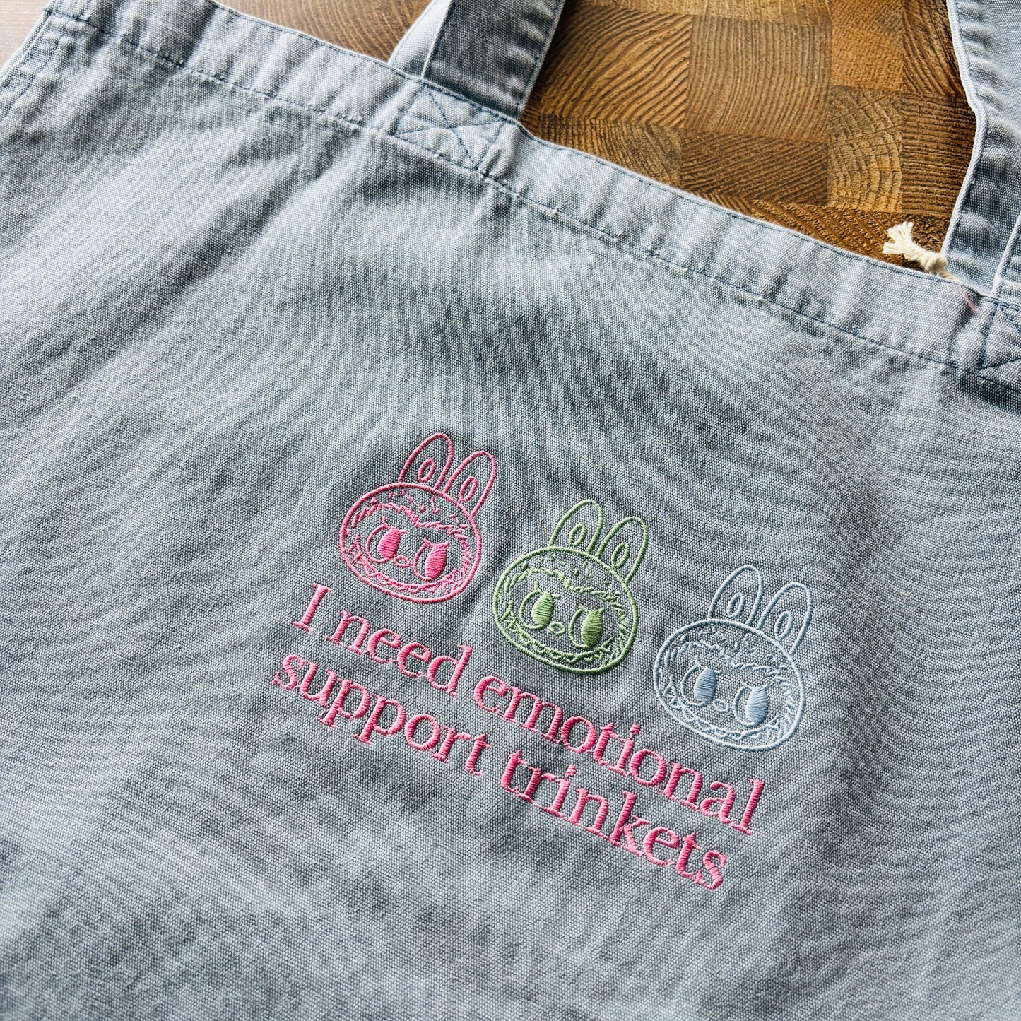 EMOTIONAL SUPPORT TRINKETS EMBROIDERED TOTE BAG