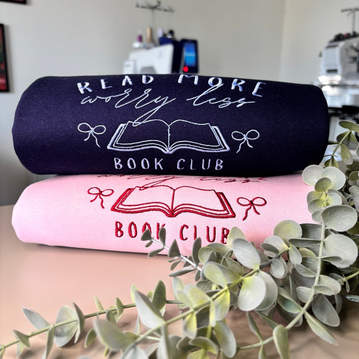 READ MORE WORRY LESS BOOKCLUB EMBROIDERED SWEATSHIRT