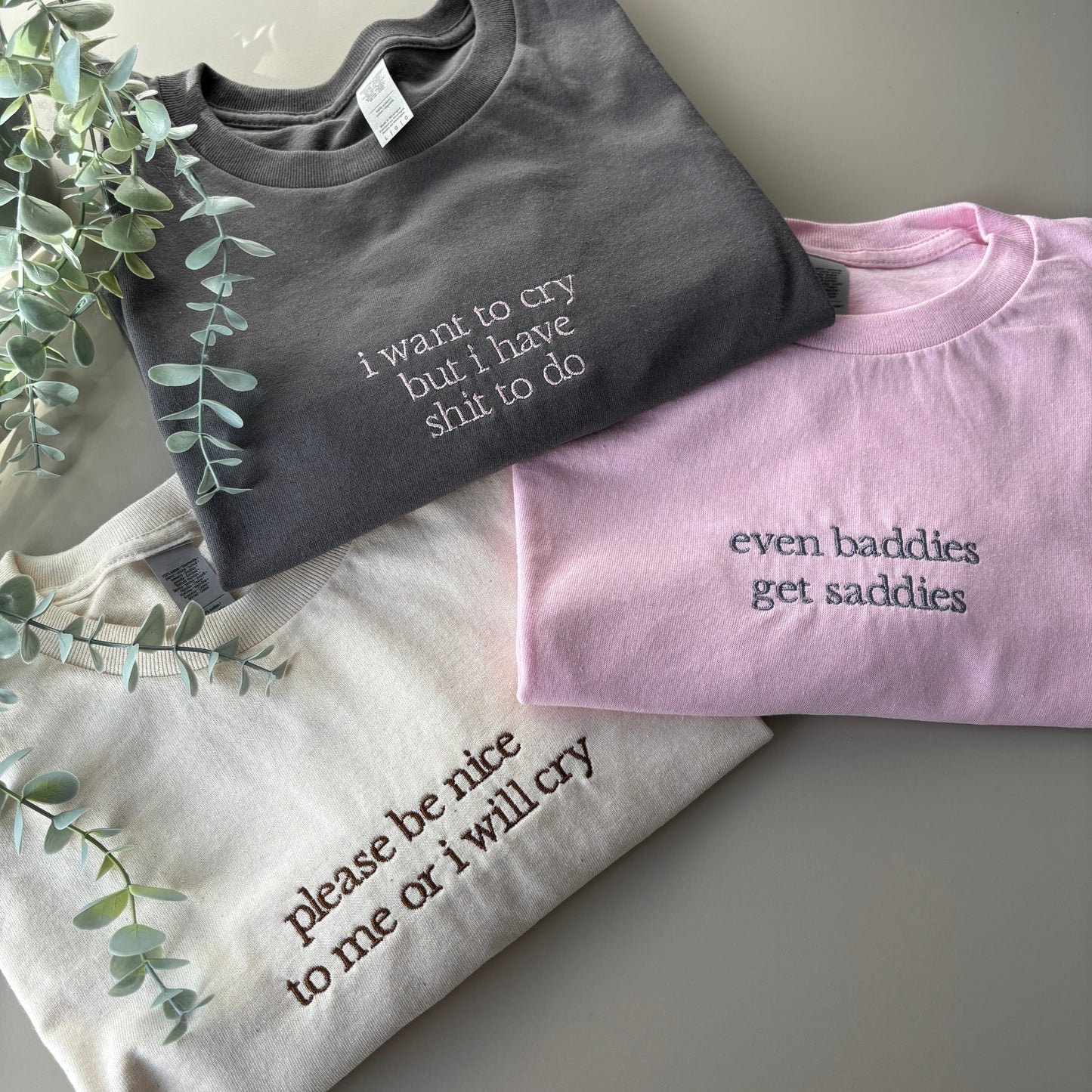 PLEASE BE NICE TO ME EMBROIDERED SWEATSHIRT/ T-SHIRT