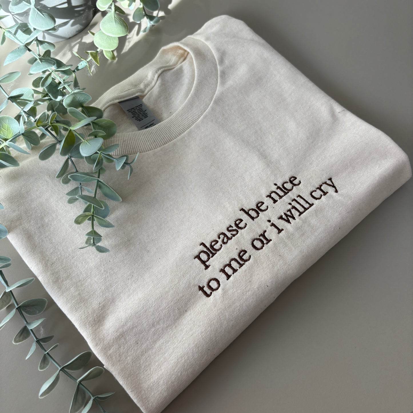 PLEASE BE NICE TO ME EMBROIDERED SWEATSHIRT/ T-SHIRT