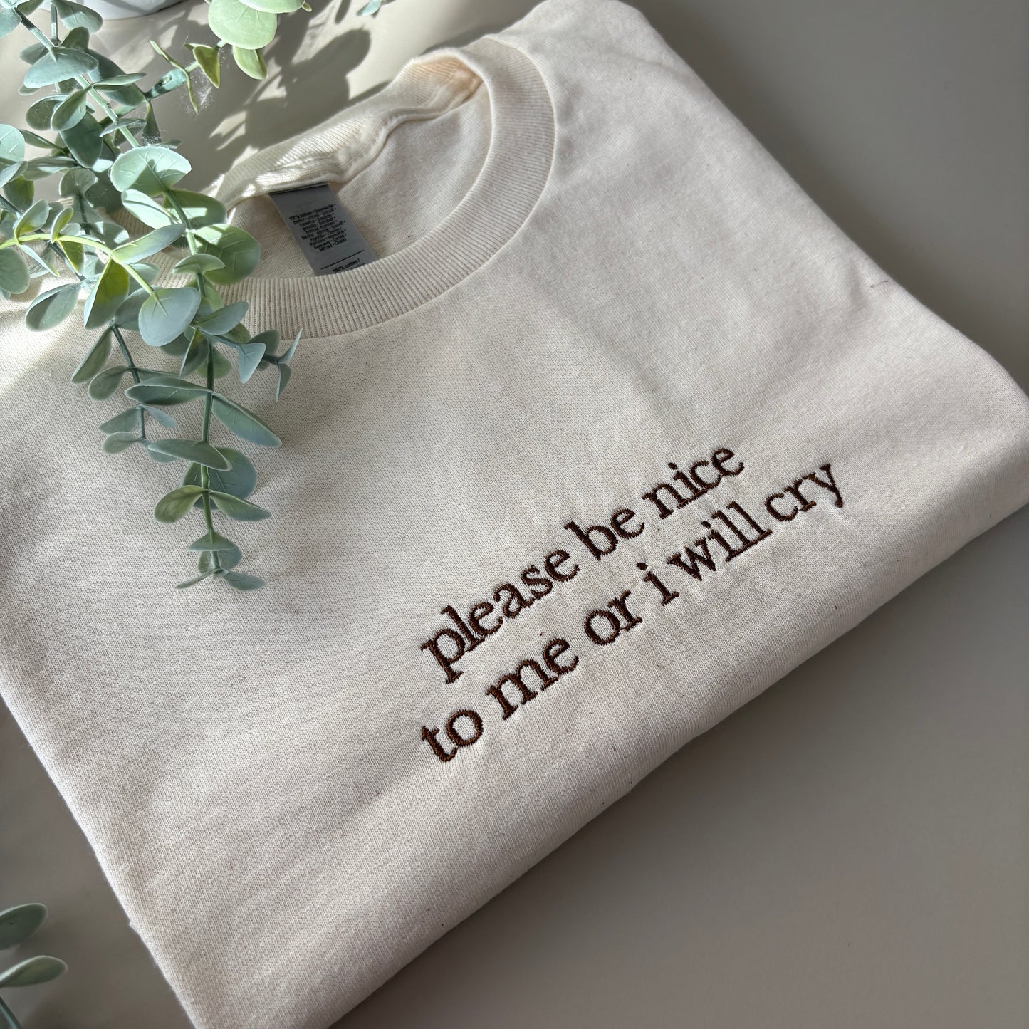 PLEASE BE NICE TO ME EMBROIDERED SWEATSHIRT/ T-SHIRT