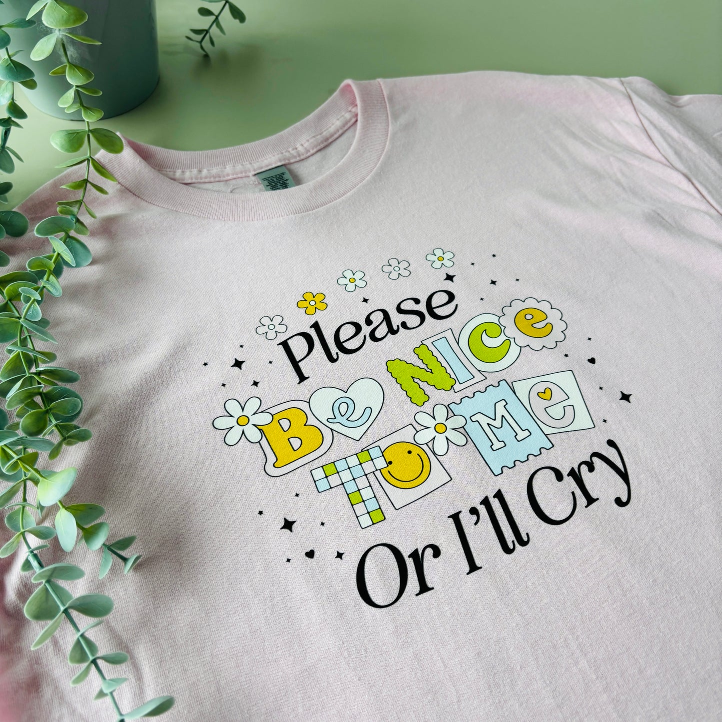 PLEASE BE NICE TO ME PRINTED SWEATSHIRT/T-SHIRT