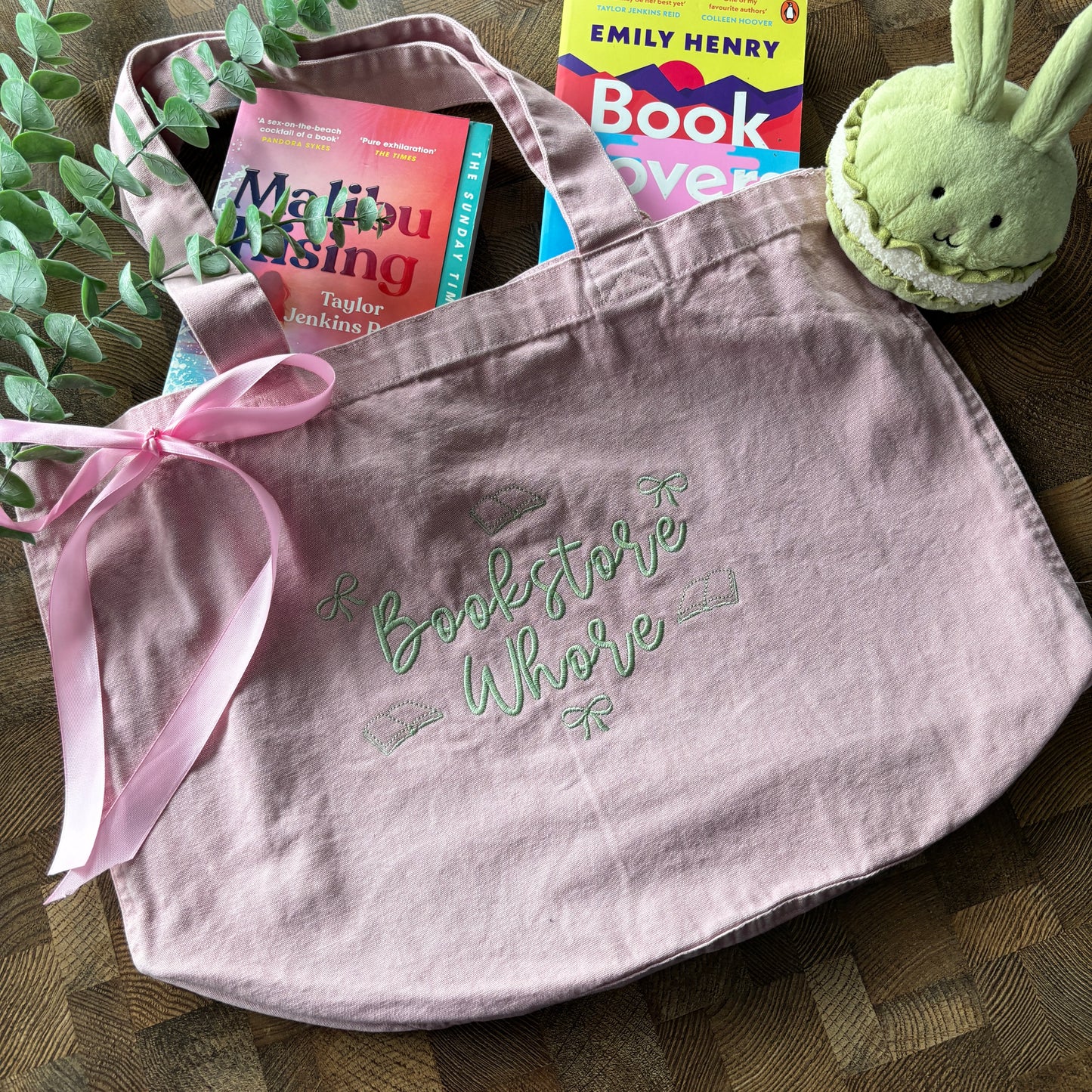 BOOKSTORE WHORE EMBROIDERED GARMENT DYED TOTE BAG đ