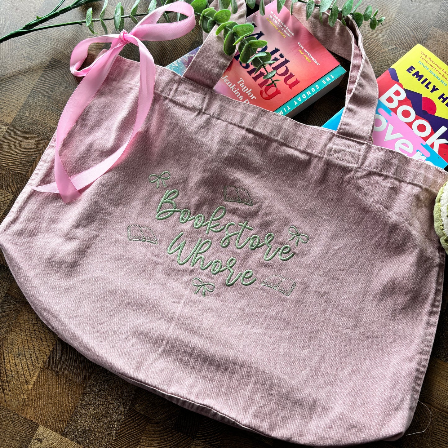 BOOKSTORE WHORE EMBROIDERED GARMENT DYED TOTE BAG đ