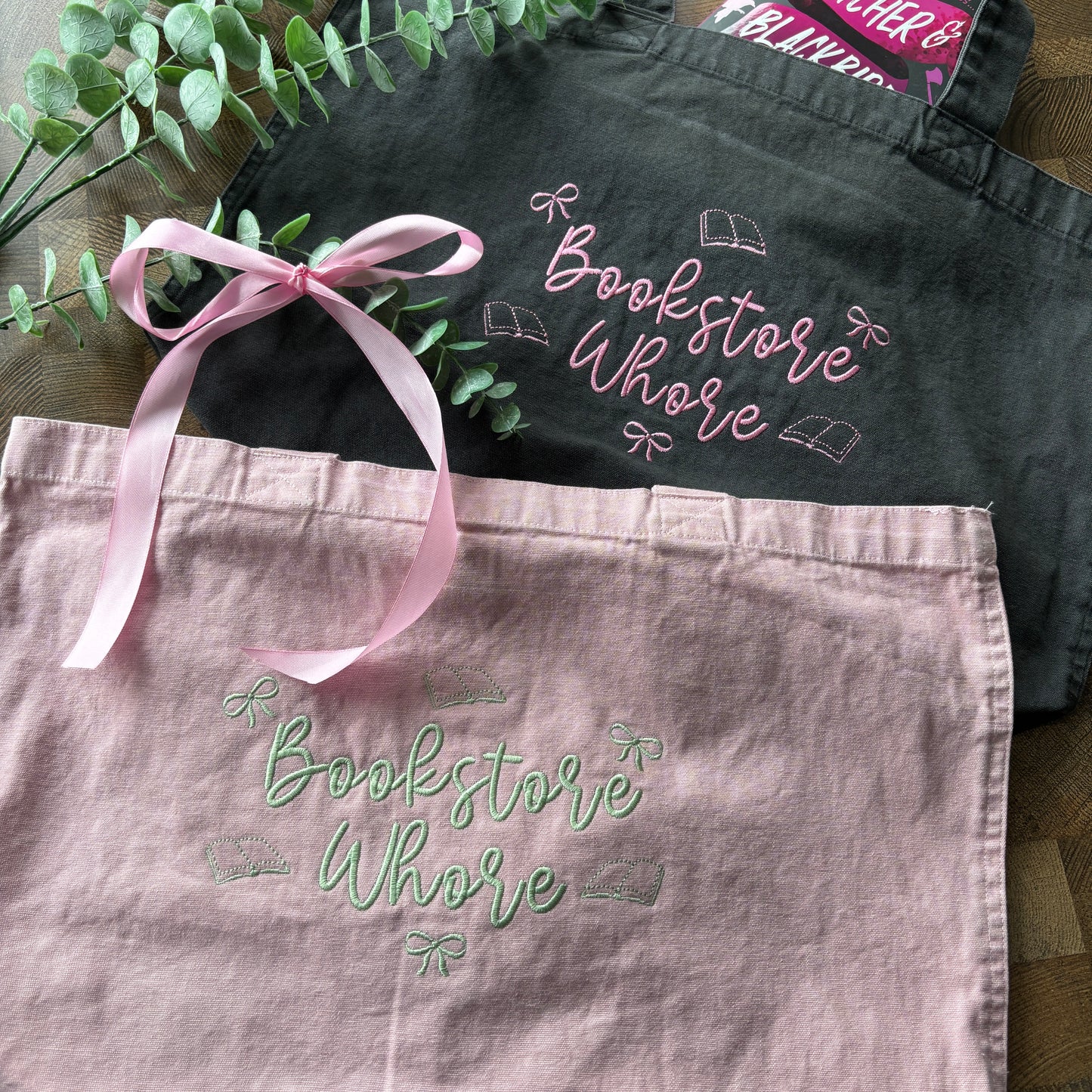 BOOKSTORE WHORE EMBROIDERED GARMENT DYED TOTE BAG đ