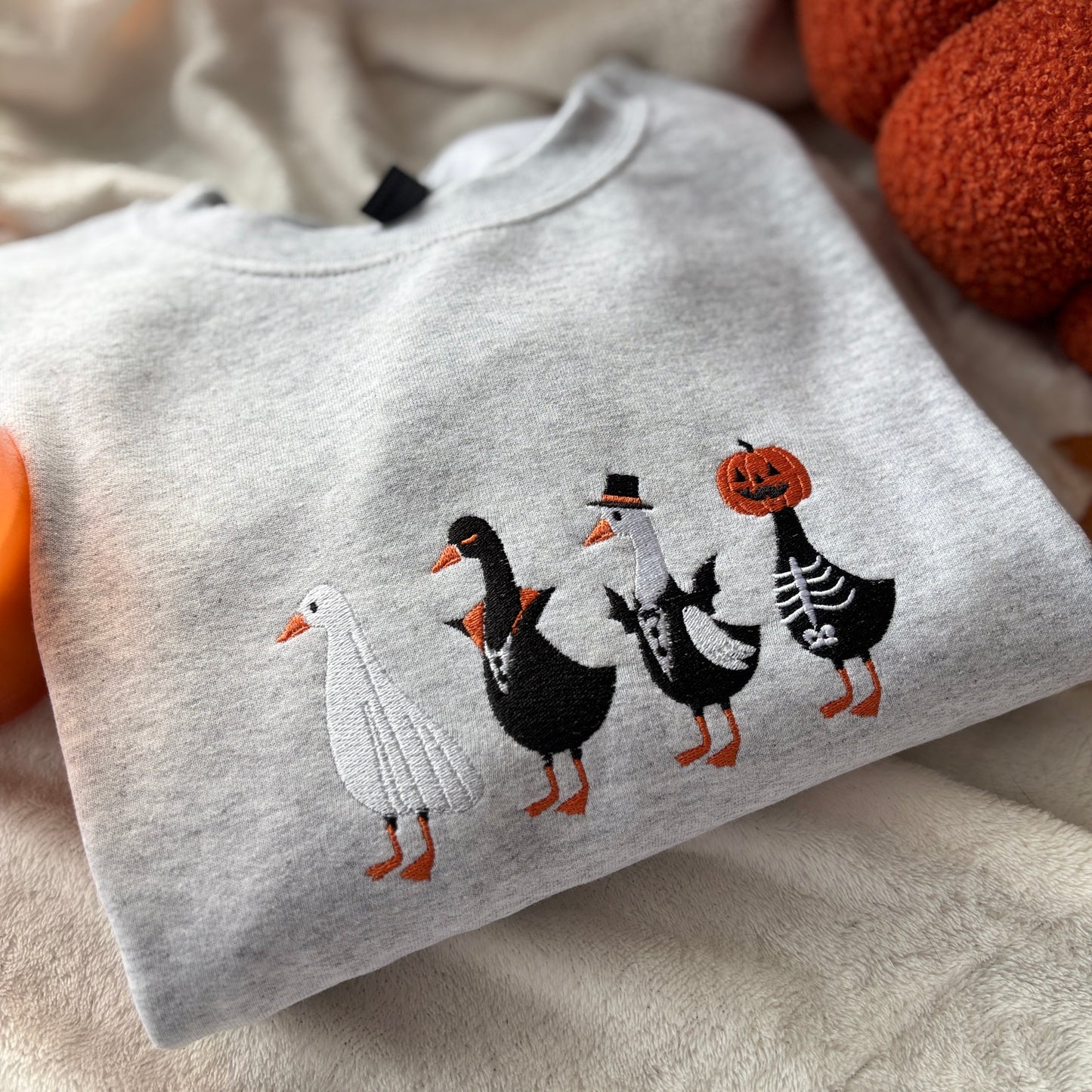 SILLY HALLOWEEN GEESE EMBROIDERED SWEATSHIRT