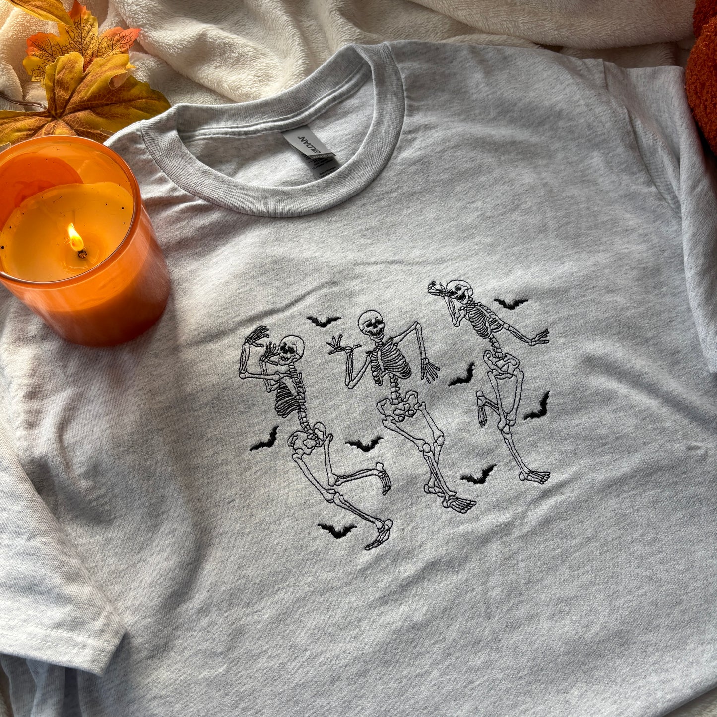 DANCING SKELETONS EMBROIDERED T-SHIRT