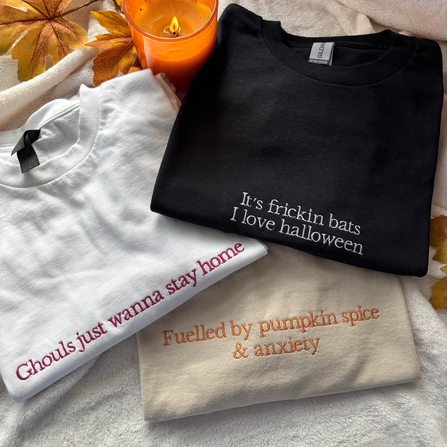 HALLOWEEN EMBROIDERED SLOGAN T-SHIRTS