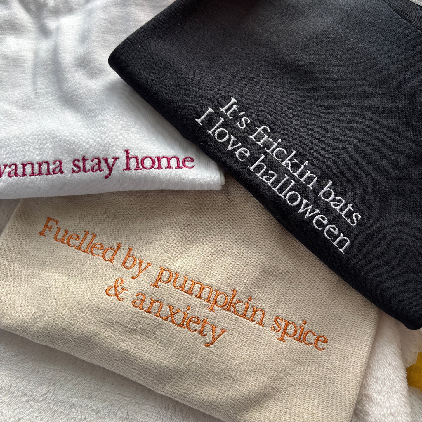 HALLOWEEN EMBROIDERED SLOGAN T-SHIRTS