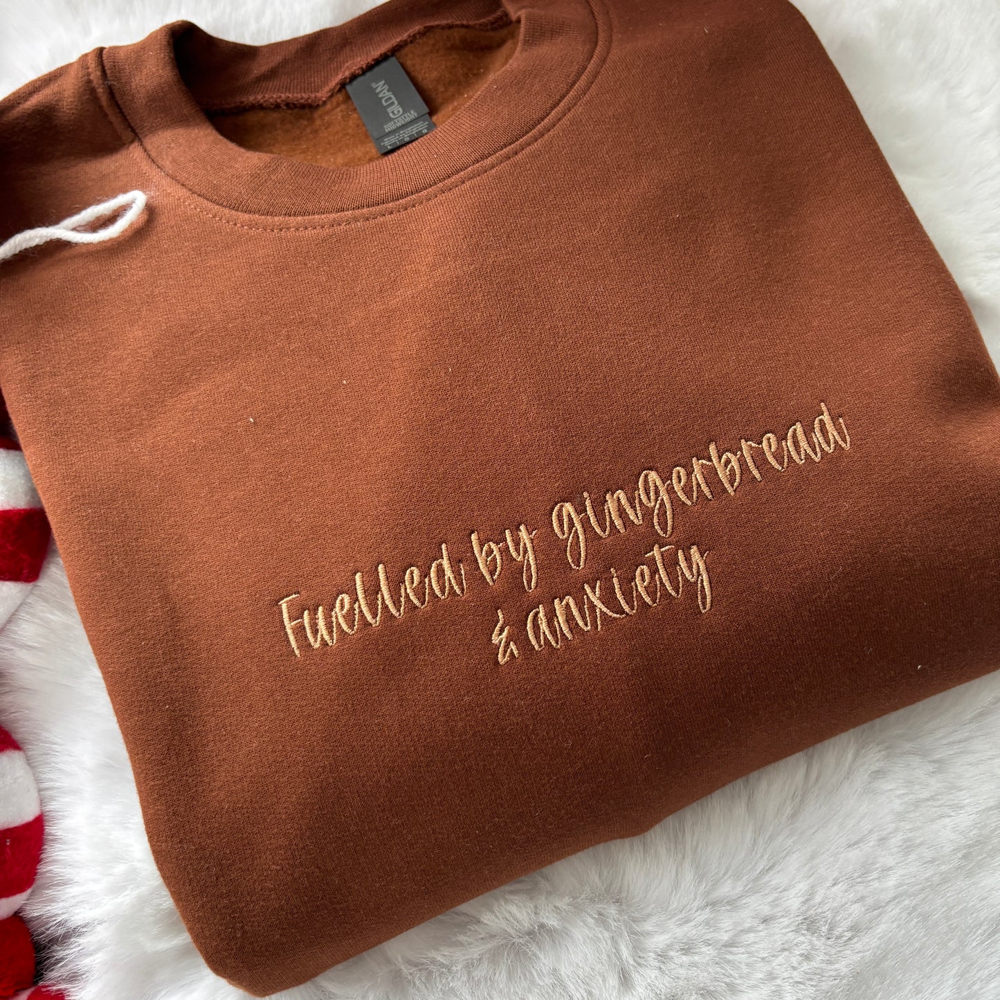FUELLED BY GINGERBREAD & ANXIETY EMBROIDERED SWEATSHIRT