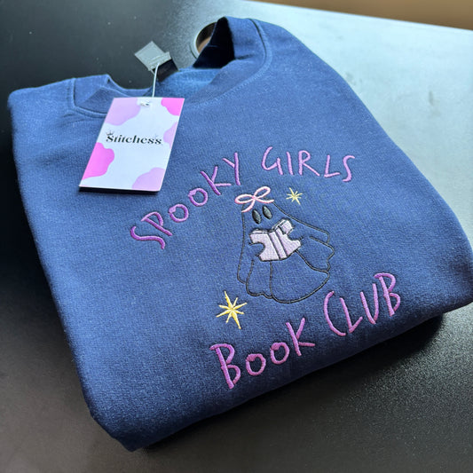 READY TO SHIP XL NAVY SPOOKY GIRLS BOOK CLUB SWEATSHIRT