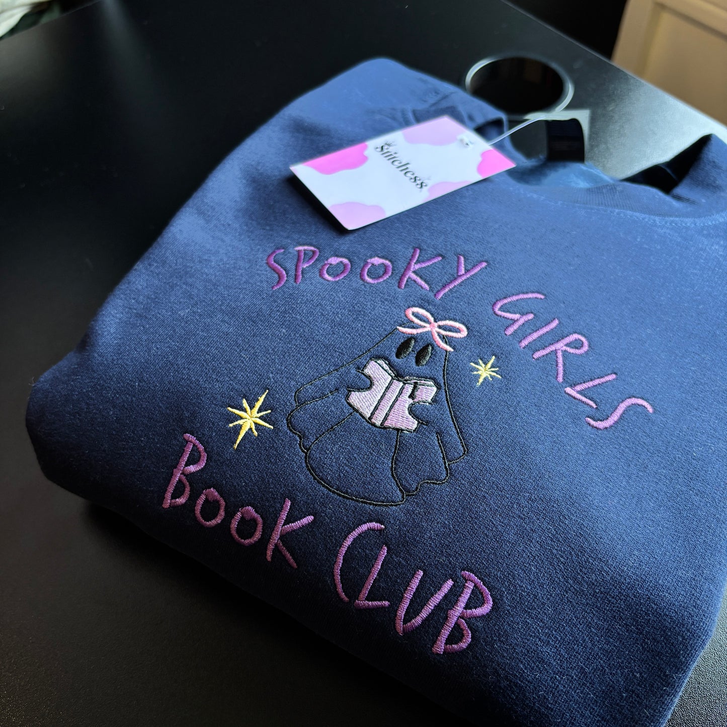 READY TO SHIP XL NAVY SPOOKY GIRLS BOOK CLUB SWEATSHIRT