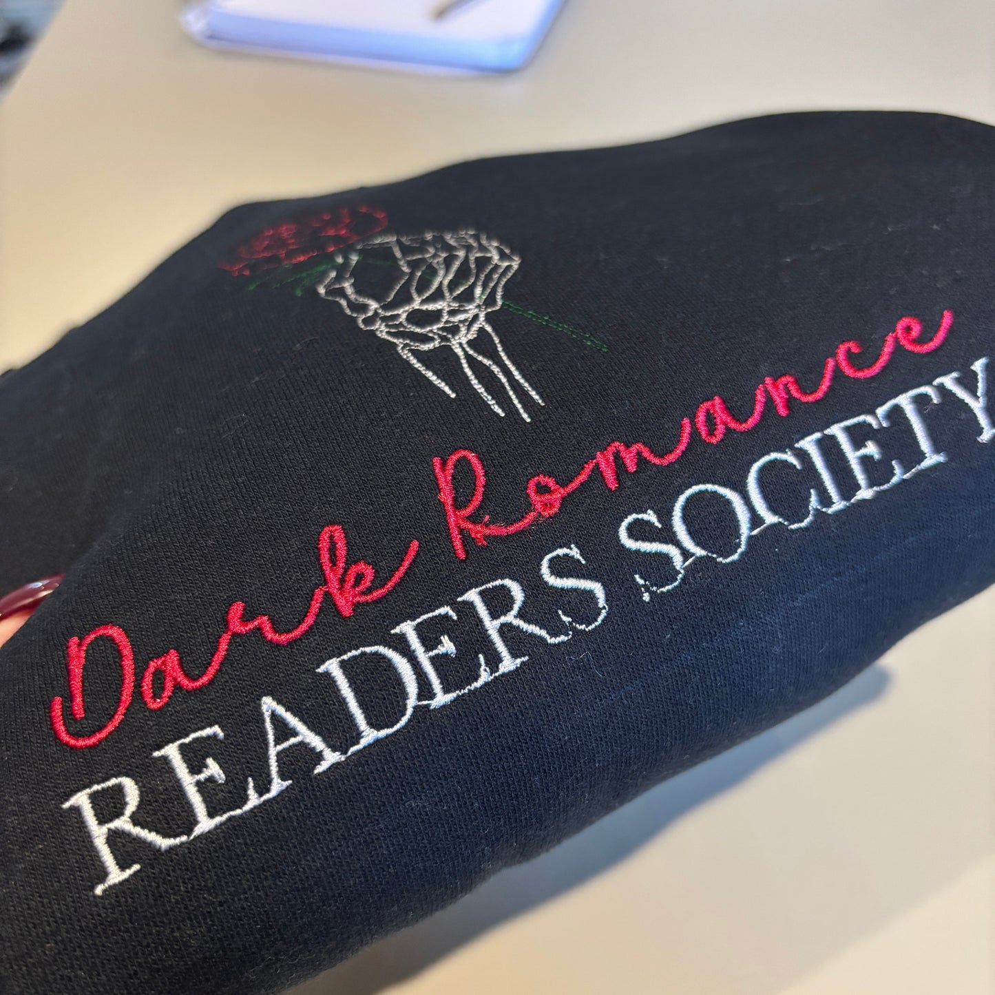 XL BLACK DARK ROMANCE SOCIETY EMBROIDERED SWEATSHIRT *SECONDS*