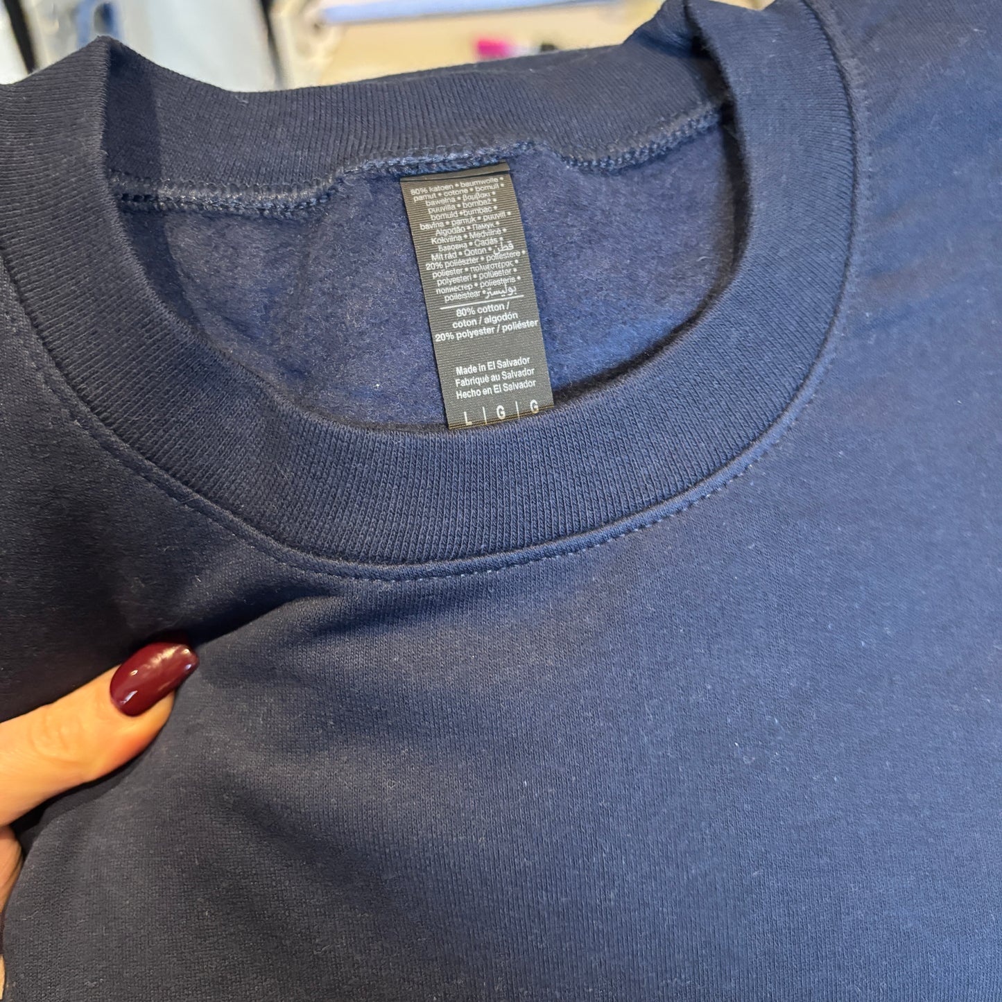 LARGE NAVY LET ME OVERTHINK EMBROIDERED SWEATSHIRT *SAMPLE*