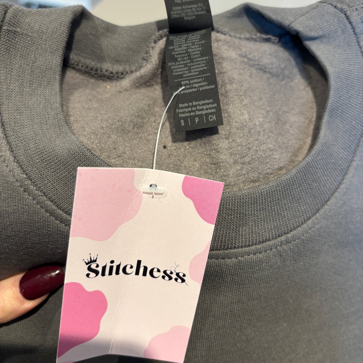 SMALL CHARCOAL PROBABLY SMUT EMBROIDERED SWEATSHIRT *SAMPLE*