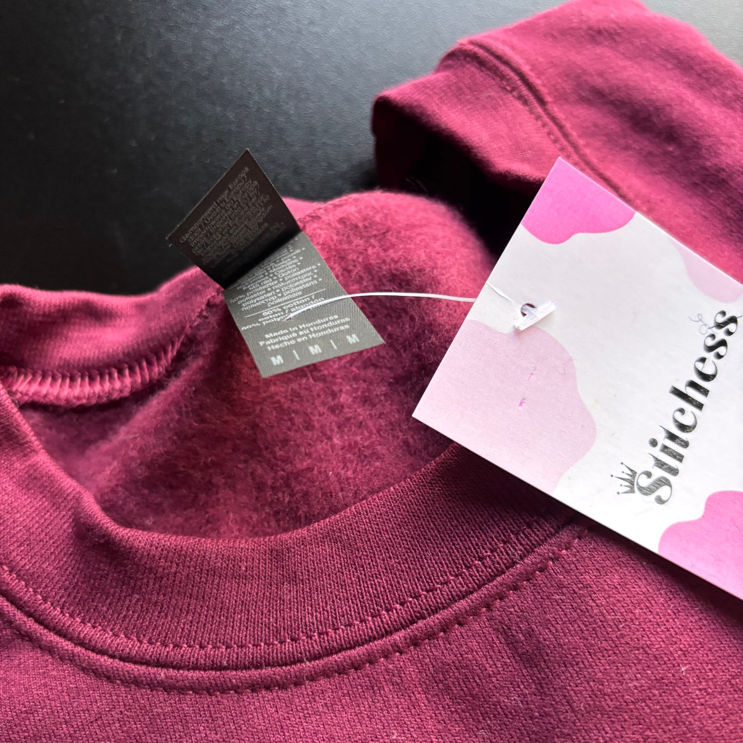 MEDIUM BURG LET ME OVERTHINK EMBROIDERED SWEATSHIRT *SAMPLE*