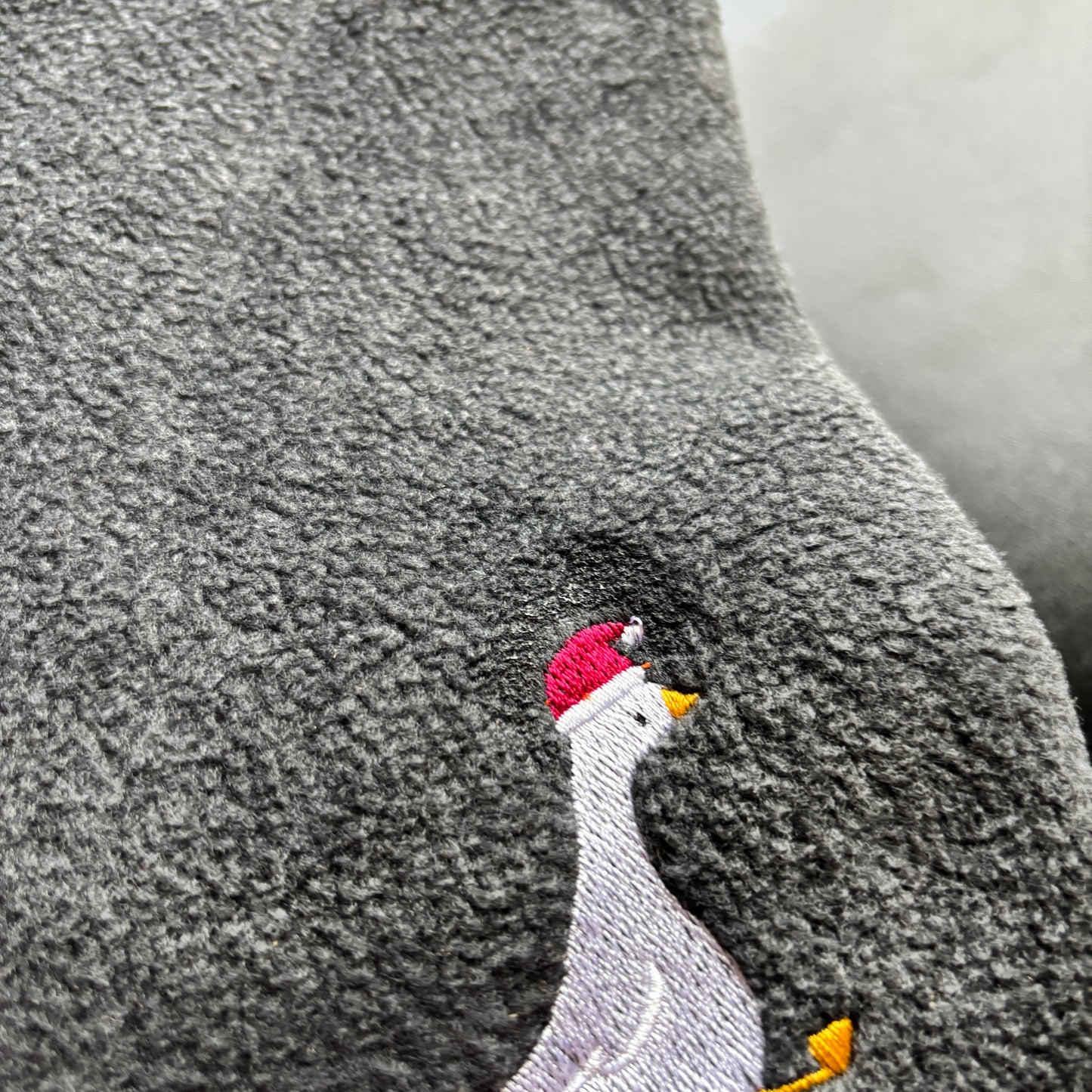 LARGE CHARCOAL XMAS GOOSE EMBROIDERED FLEECE *SECONDS*
