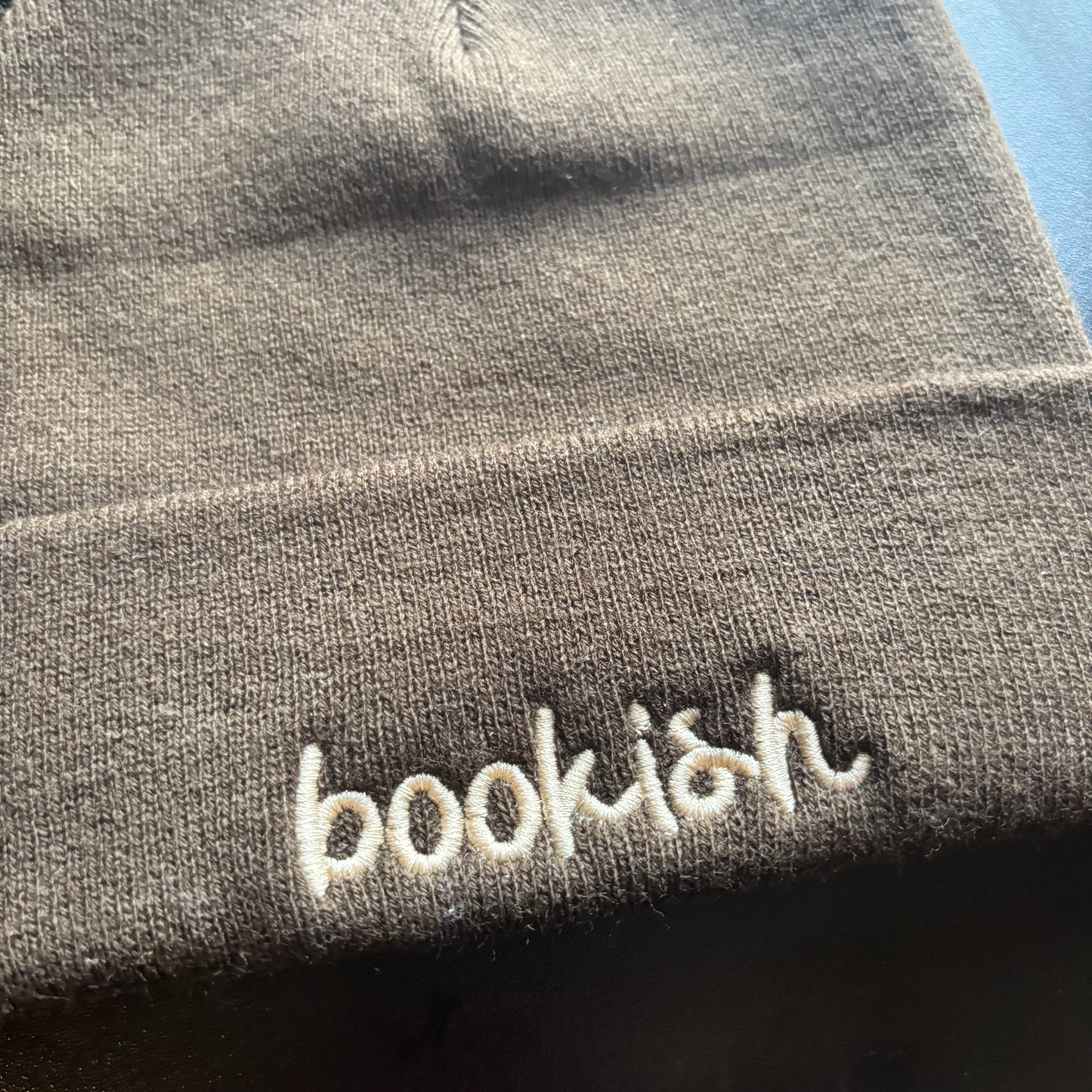 CHOCOLATE BOOKISH EMBROIDERED BEANIE *SAMPLE*