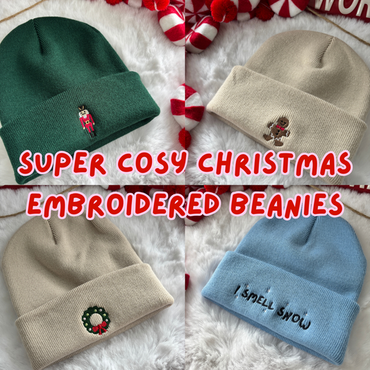 SUPER CUTE & COSY CHRISTMAS EMBROIDERED BEANIE