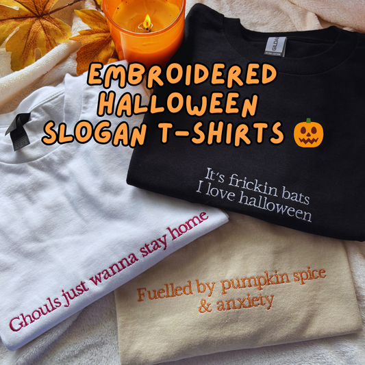 HALLOWEEN EMBROIDERED SLOGAN T-SHIRTS