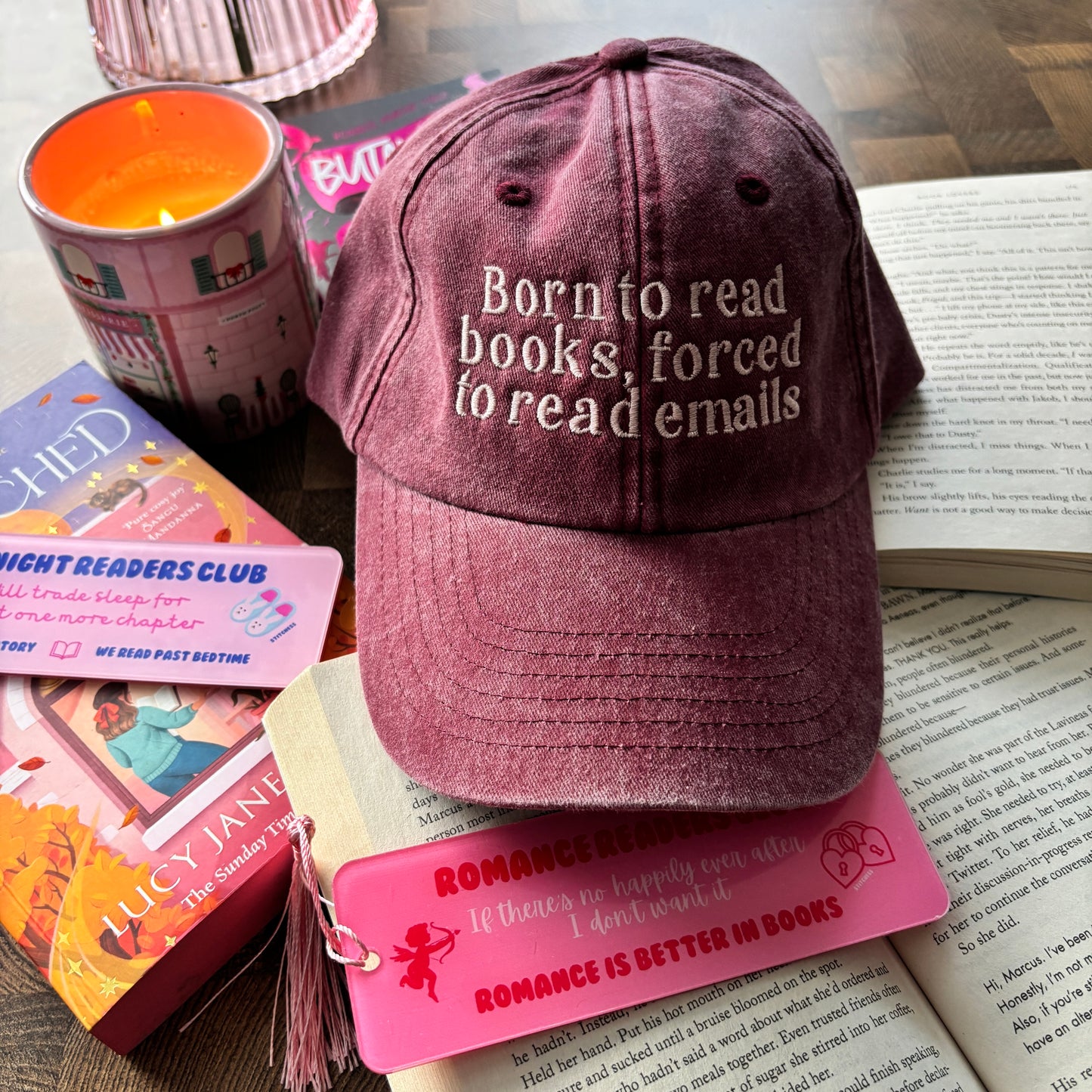 BORN TO READ BOOKS FORCED TO READ EMAILS EMBROIDERED CAP
