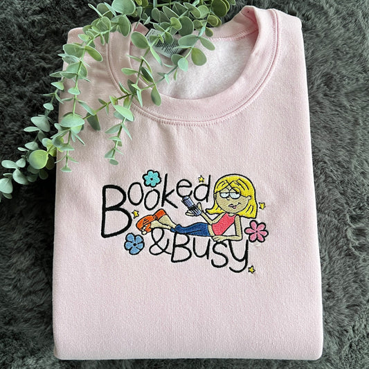 LIZZIE BOOKED & BUSY EMBROIDERED SWEATSHIRT