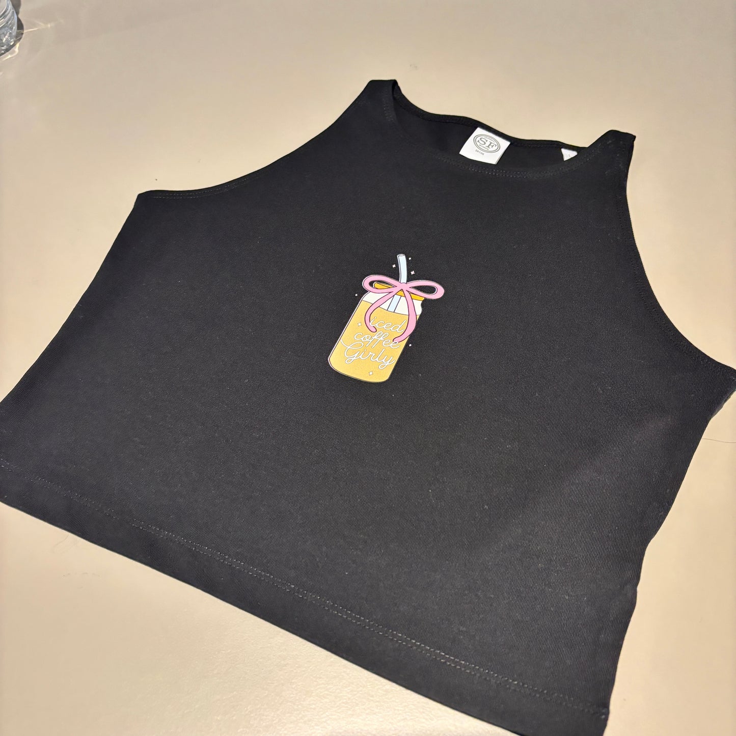 LARGE CROP TANK TOP (STRETCHY) ICED COFFEE GIRLIE