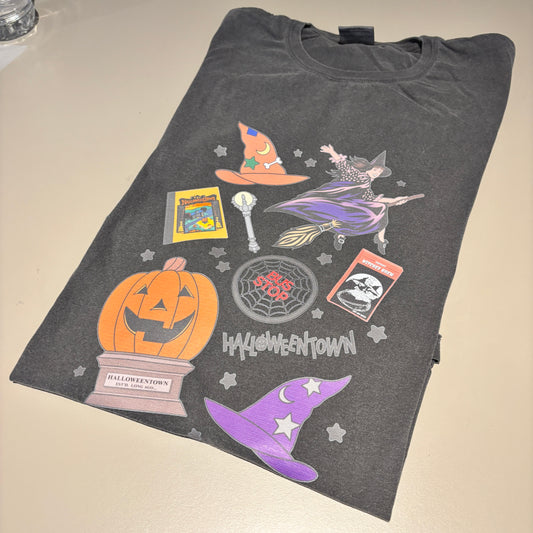LARGE CHARCOAL LADIES (COMFORT COLORS) HALLOWEENTOWN TEE