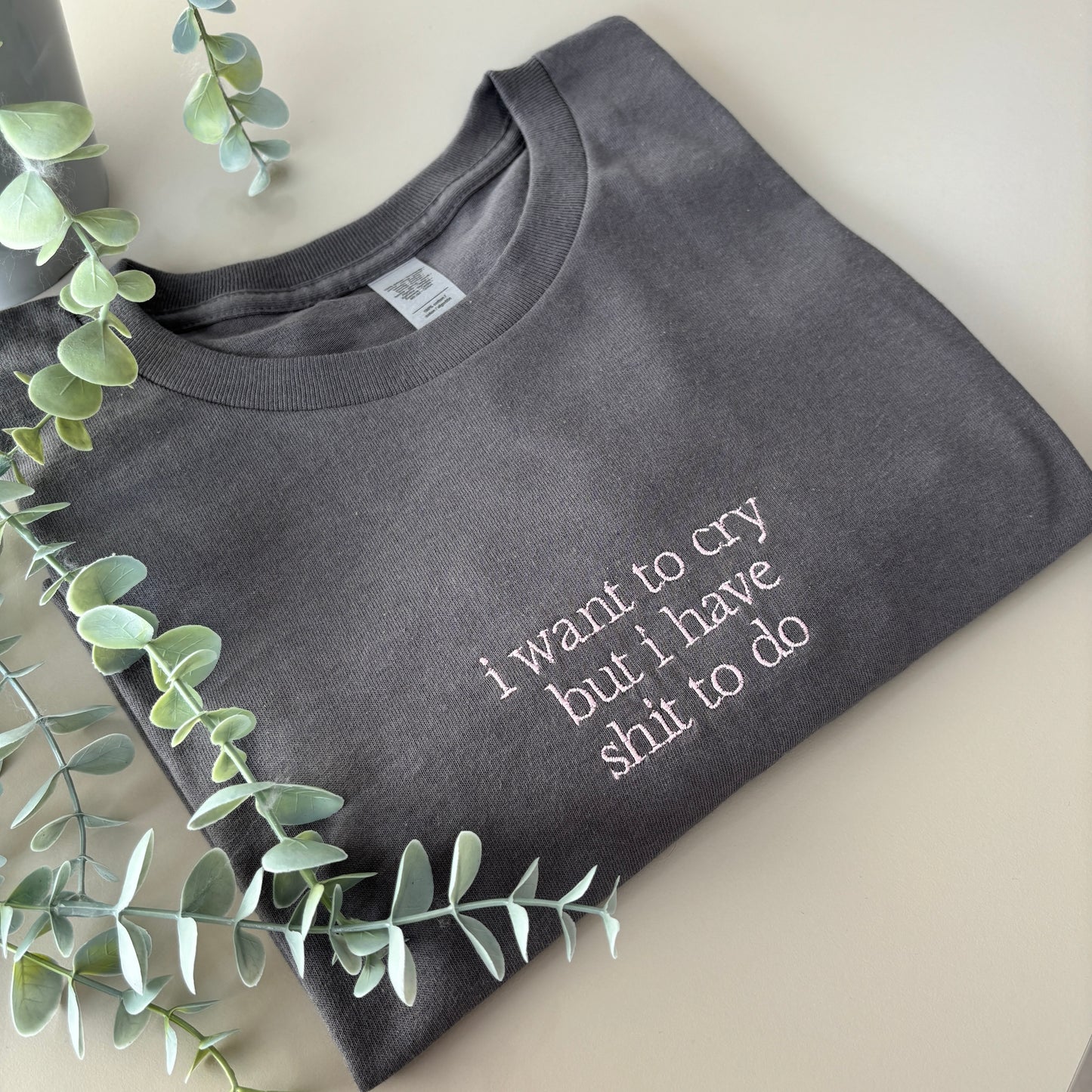 I WANT TO CRY EMBROIDERED T-SHIRT