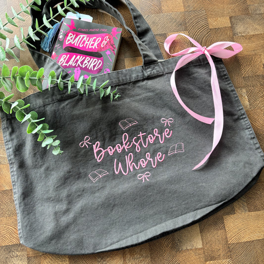 BOOKSTORE WHORE EMBROIDERED GARMENT DYED TOTE BAG 🎀