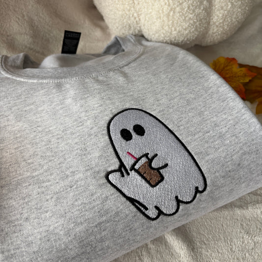 ICED COFFEE GHOST EMBROIDERED SWEATSHIRT
