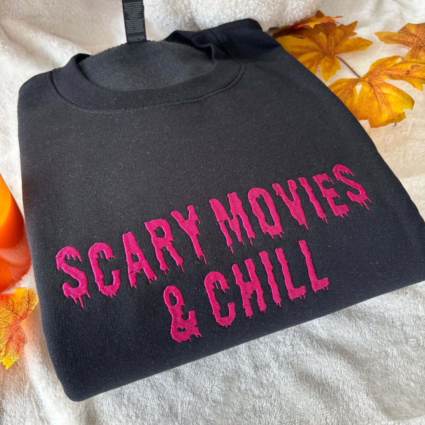 SCARY MOVIES & CHILL EMBROIDERED SWEATSHIRT
