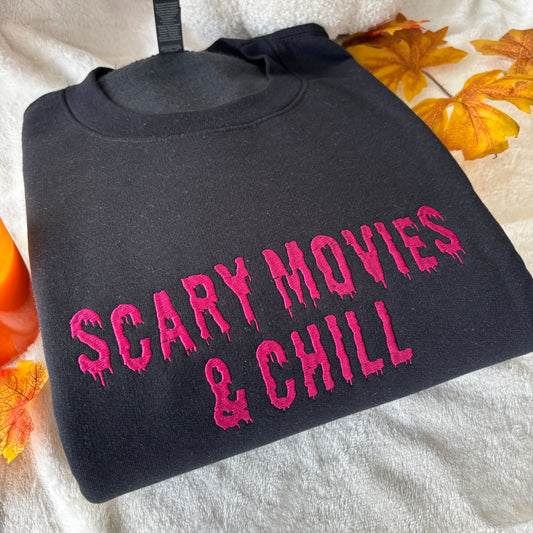 SCARY MOVIES & CHILL EMBROIDERED SWEATSHIRT