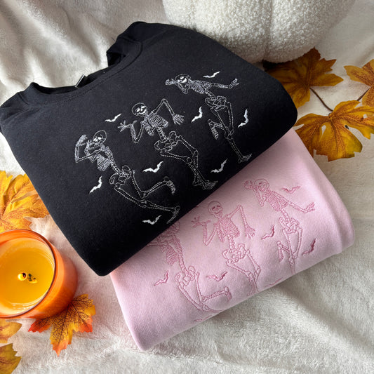 DANCING SKELETONS EMBROIDERED T-SHIRT/SWEATSHIRT