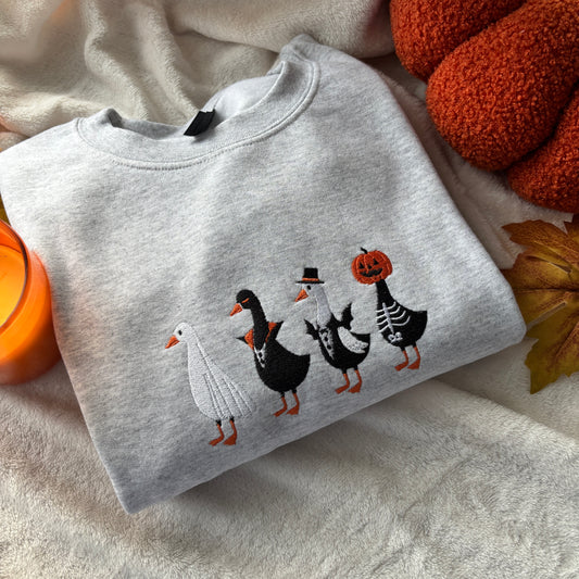SILLY HALLOWEEN GEESE EMBROIDERED SWEATSHIRT