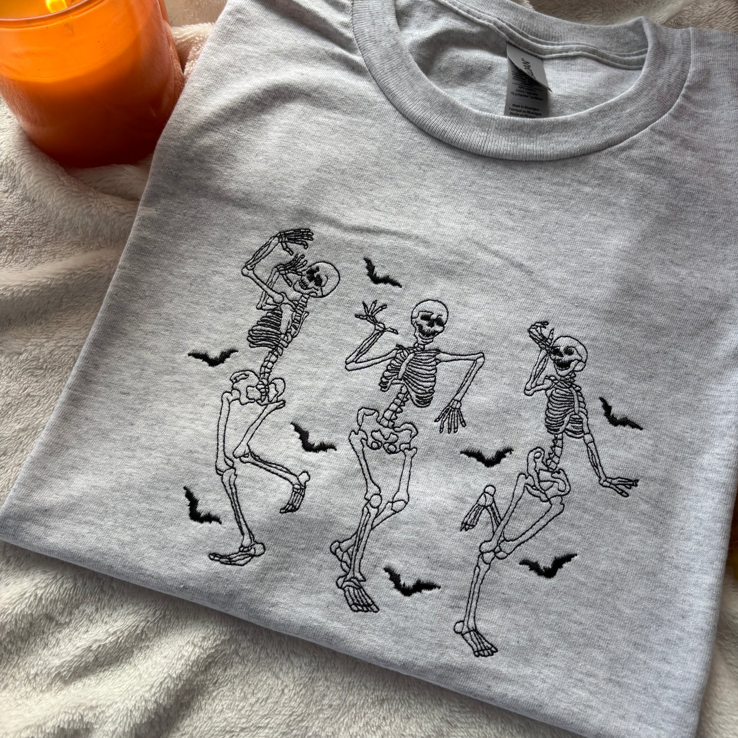 DANCING SKELETONS EMBROIDERED T-SHIRT