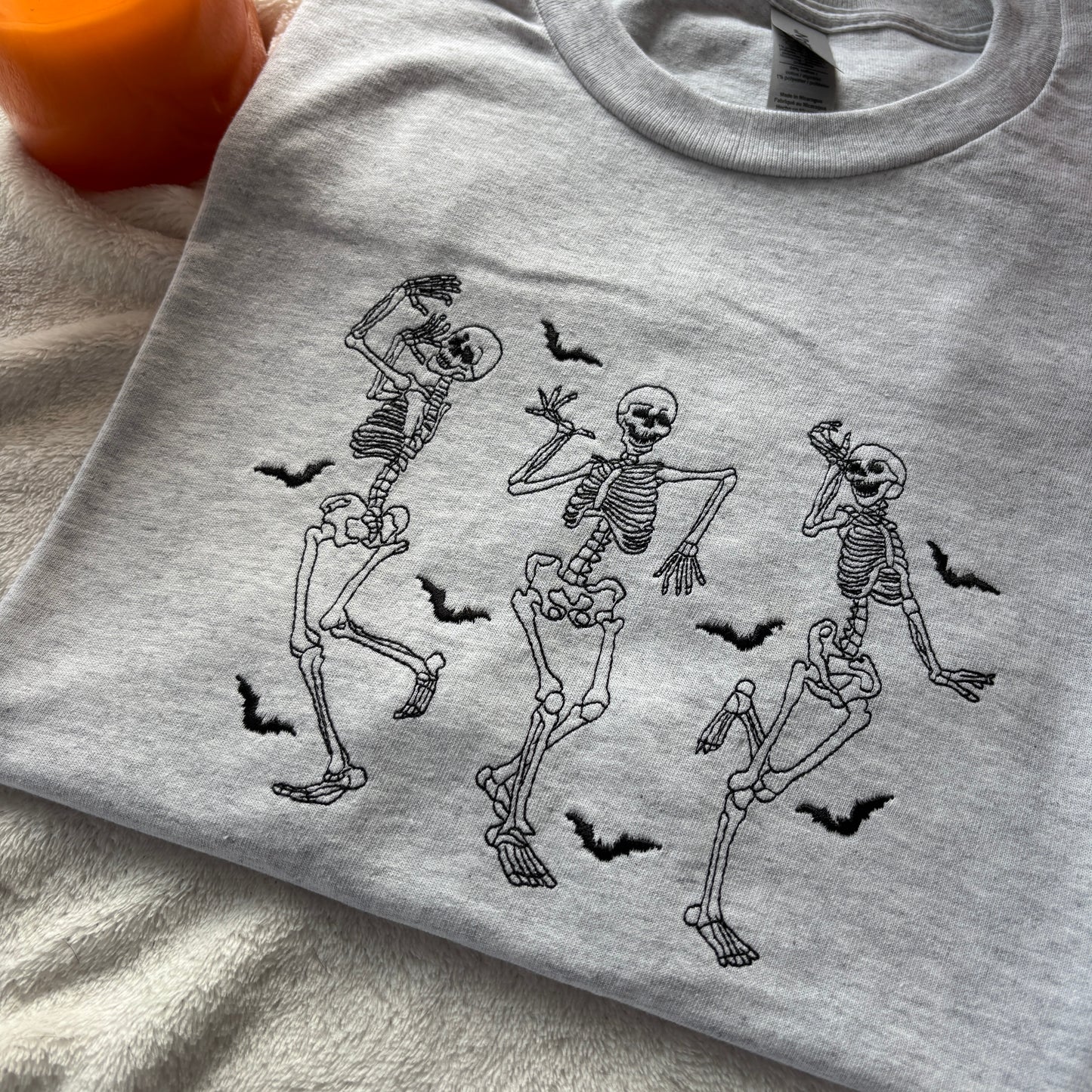 DANCING SKELETONS EMBROIDERED T-SHIRT