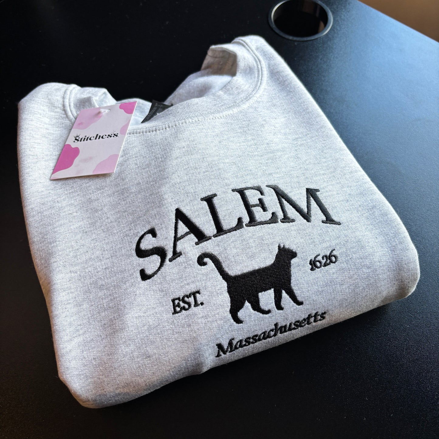 READY TO SHIP LARGE ASH SALEM EMBROIDERED SWEATSHIRT
