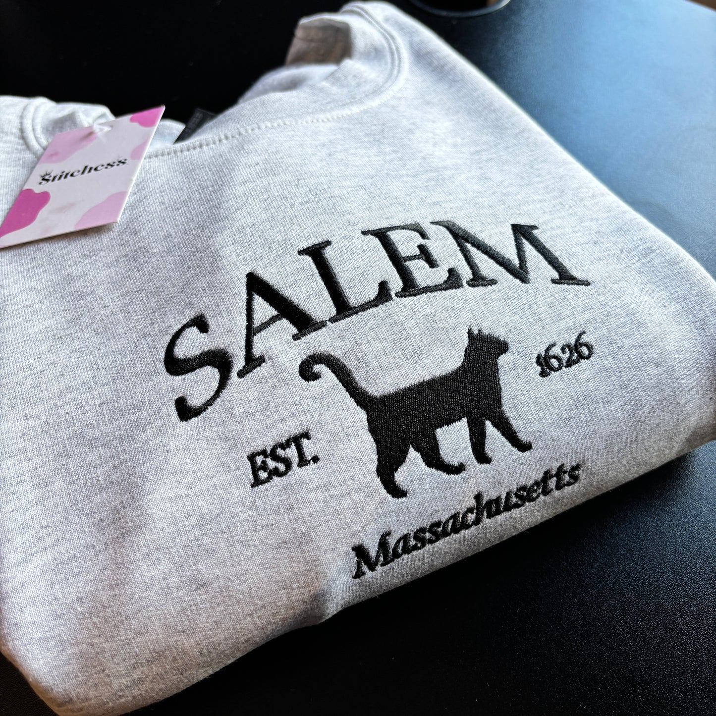 READY TO SHIP LARGE ASH SALEM EMBROIDERED SWEATSHIRT