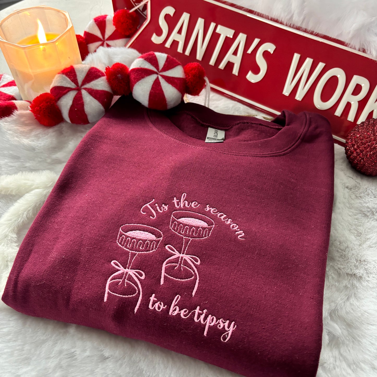TIS THE SEASON TO BE TIPSY EMBROIDERED SWEATSHIRT