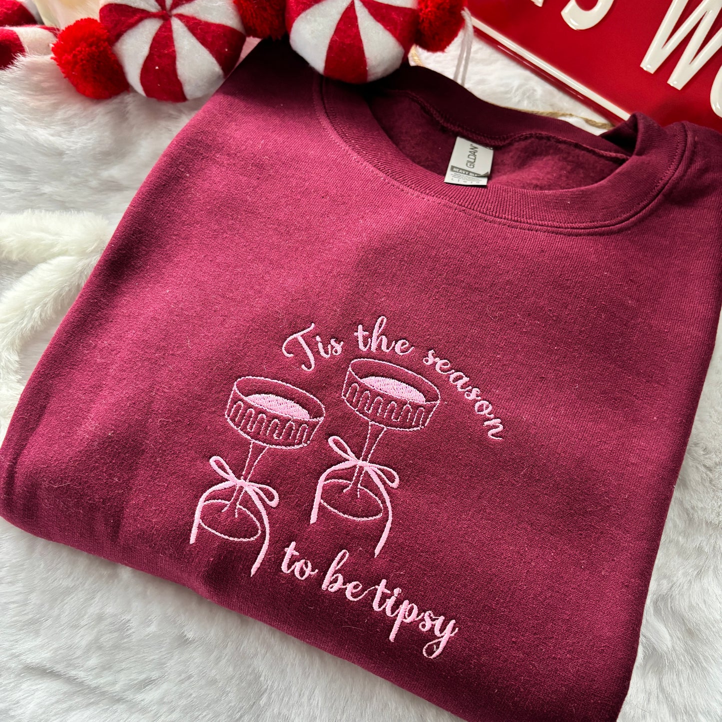 TIS THE SEASON TO BE TIPSY EMBROIDERED SWEATSHIRT