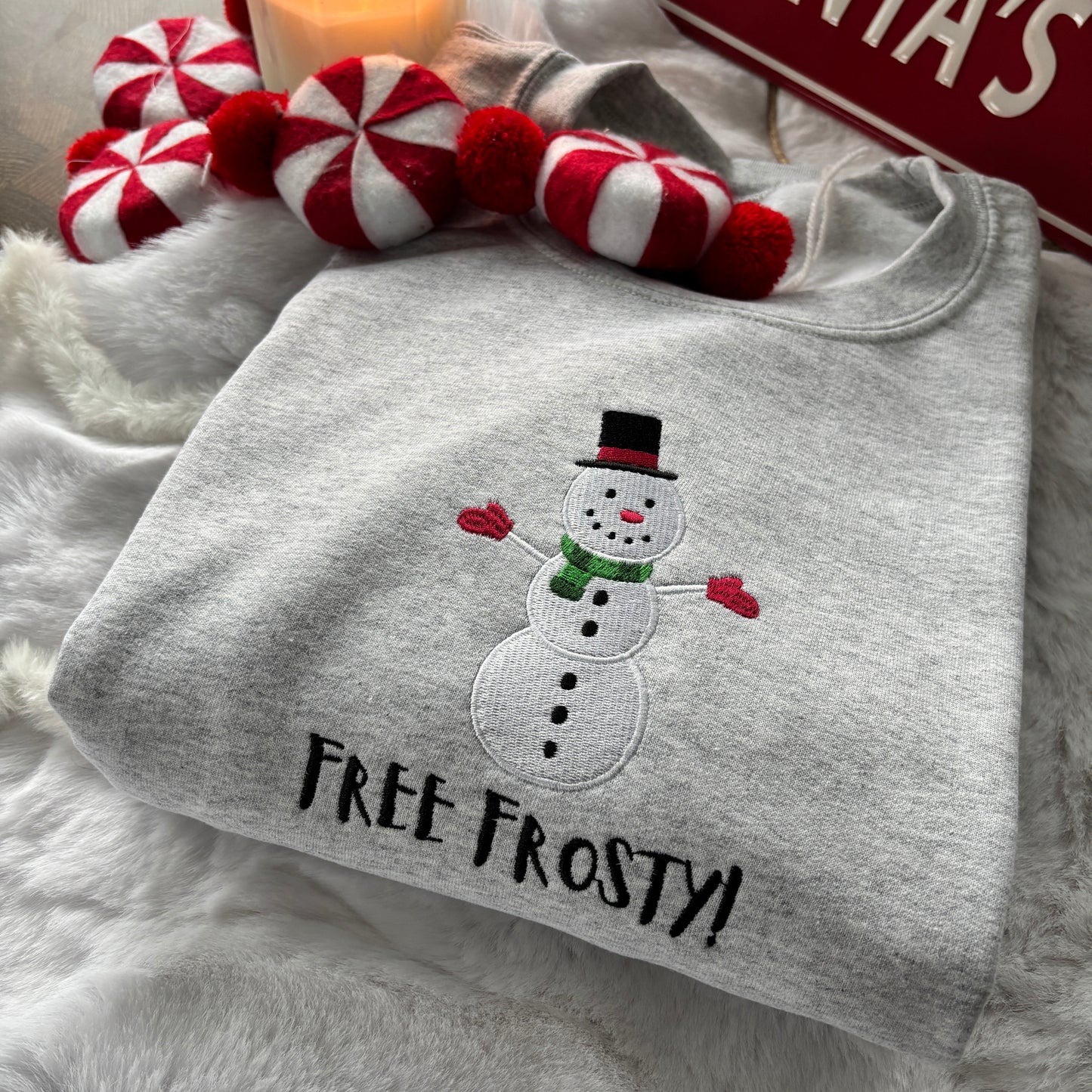 FREE FROSTY (CHRISTMAS WITH THE KRANKS) EMBROIDERED SWEATSHIRT