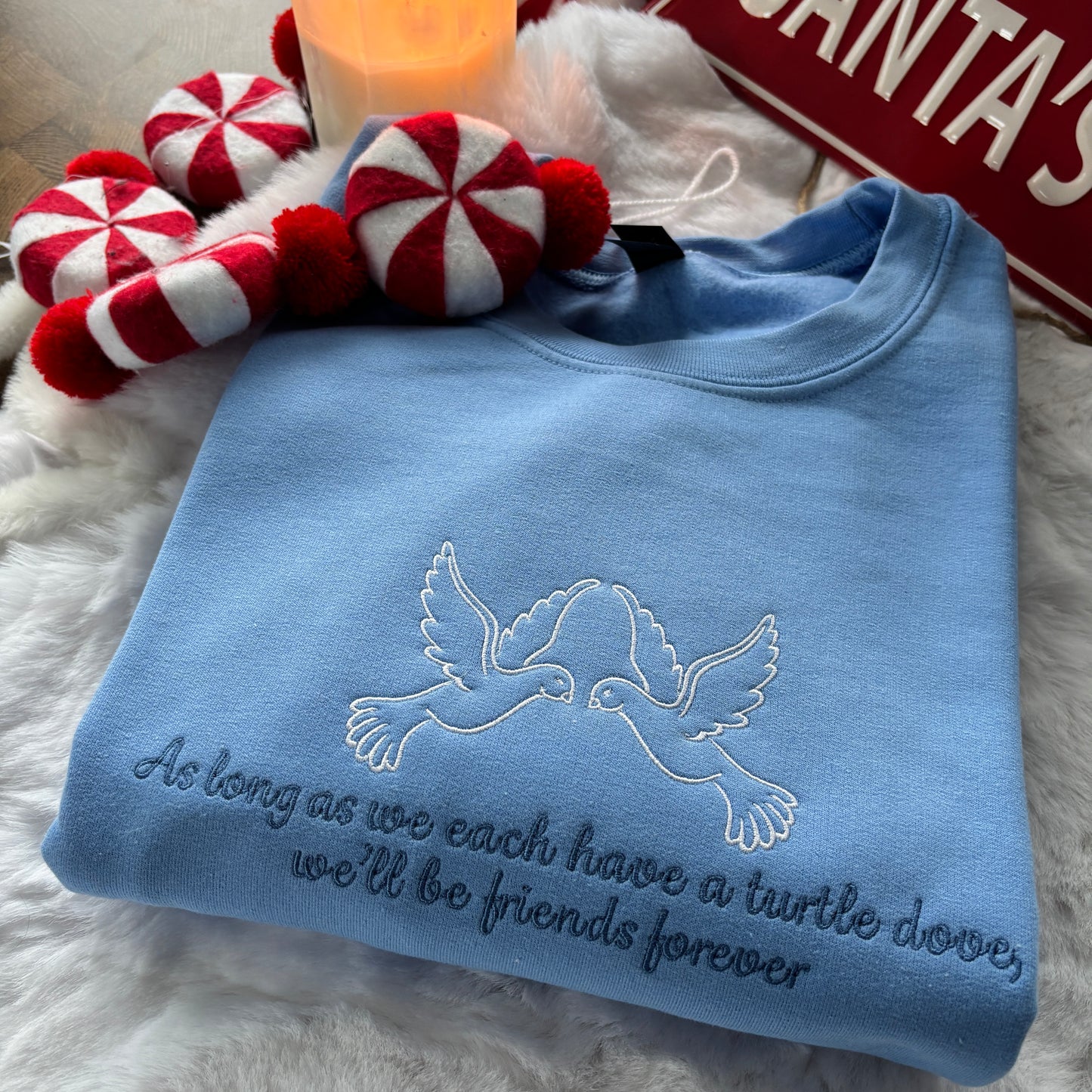 TWO TURTLE DOVES HOME ALONE EMBROIDERED SWEATSHIRT