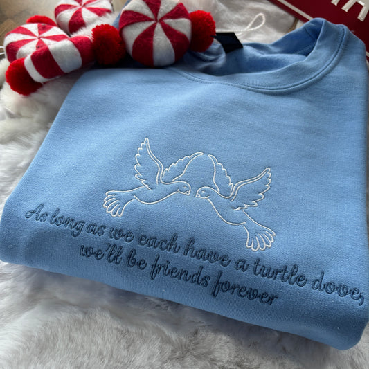 TWO TURTLE DOVES HOME ALONE EMBROIDERED SWEATSHIRT