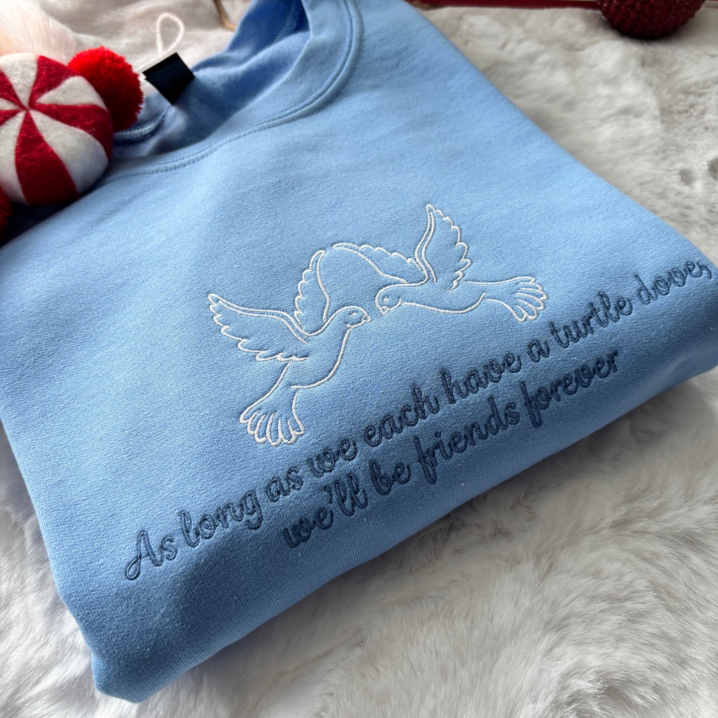 TWO TURTLE DOVES HOME ALONE EMBROIDERED SWEATSHIRT