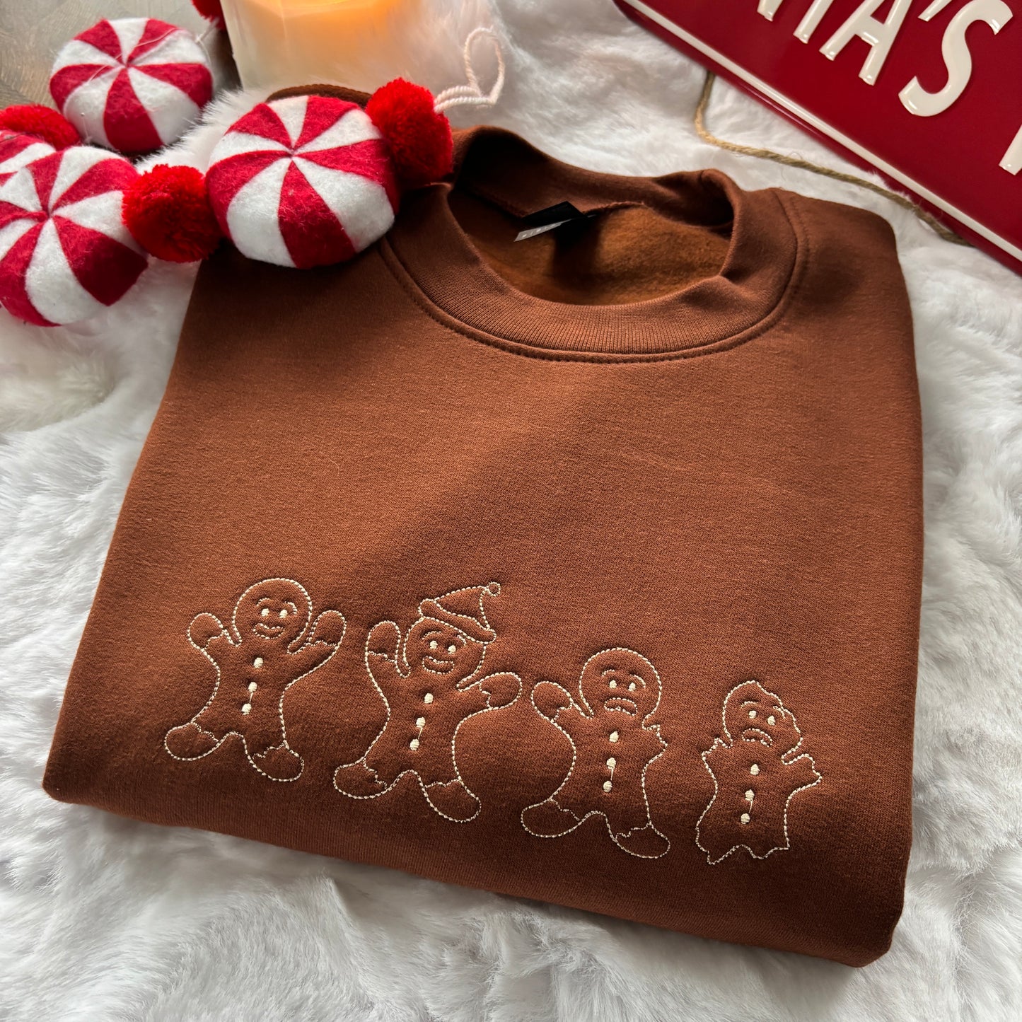 CUTESY GINGERBREAD MEN EMBROIDERED SWEATSHIRT