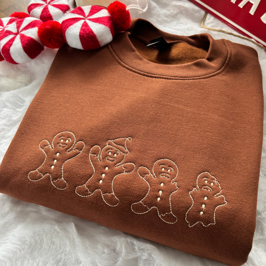 CUTESY GINGERBREAD MEN EMBROIDERED SWEATSHIRT